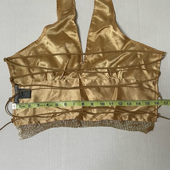 Bisou Bisou by Michele Bohbot Sexy gold metal sequin mesh halter Sz: M - Picture 6 of 8